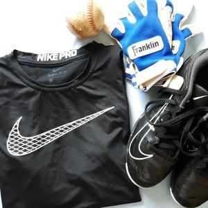 Boys Nike Pro Dri Fit Black Mesh Panel Tee